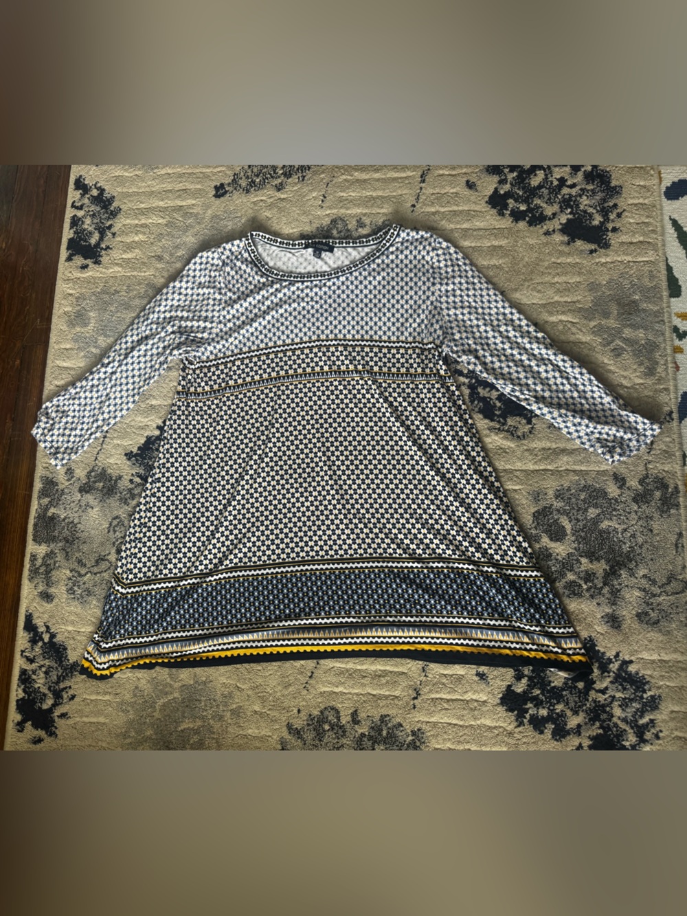 Max Edition Geo-Print Knit Tunic in Navy, White & Mustard